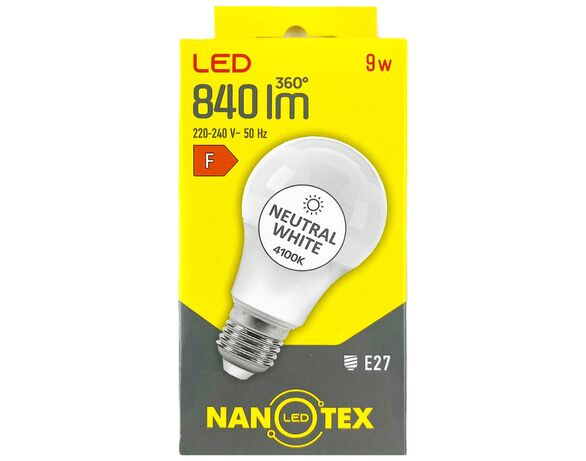 Лампа NANOTEX A60 9W E27 4100K 220V Аврора каталог