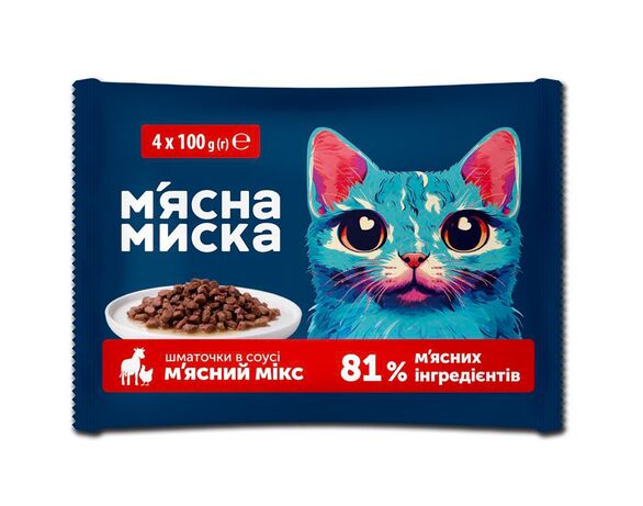 Набір корму для котів М’ясна Миска М'ясний мікс 100 г х 4 шт/уп Аврора з доставкою