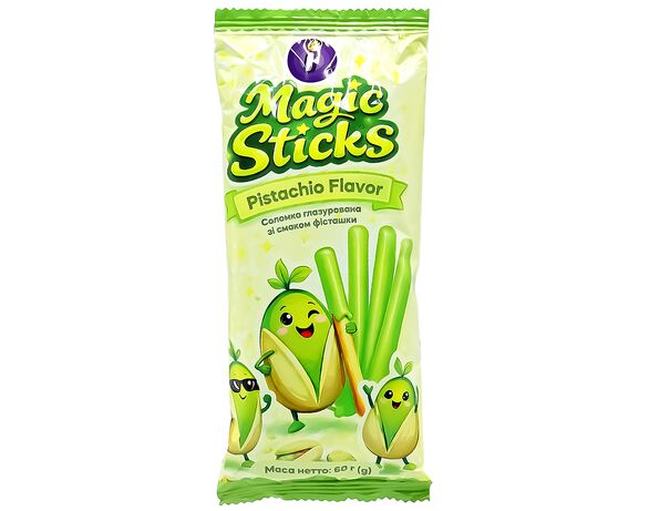 Соломка солодка глазурована Рома Magic sticks зі смаком фісташки 60 г Аврора ціна