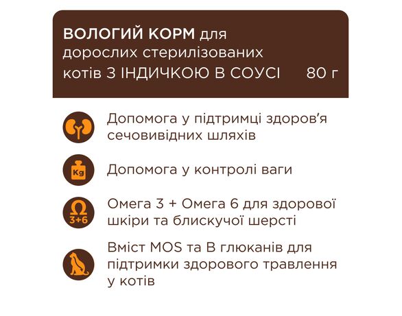 Корм для котів C4Р Premium Sterilised з індичкою в соусі пауч 80 г Аврора картинка 3 недорого