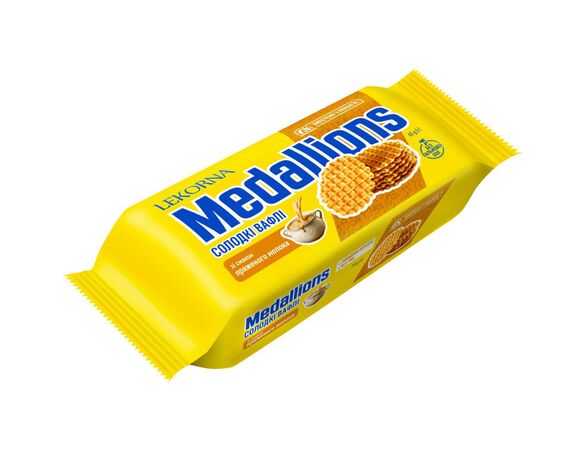 Вафлі пшеничні солодкі LEKORNA Medallions Пряжене молоко 60 г Аврора дешево