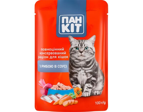 Корм для котів Пан Кіт Риба в соусі пауч 100 г в інтернет-магазині Аврора