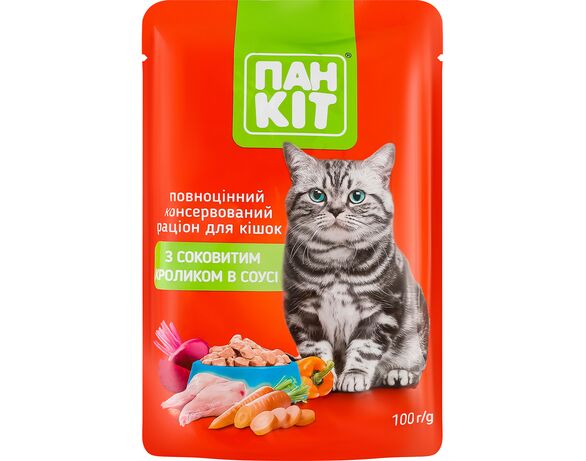 Корм для котів Пан Кіт Соковитий кролик в соусі пауч 100 г в Аврорі