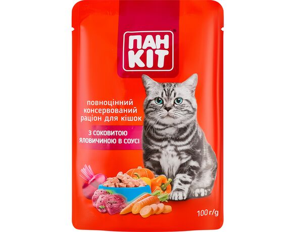 Корм для котів Пан Кіт Яловичина в соусі пауч 100 г в Аврорі