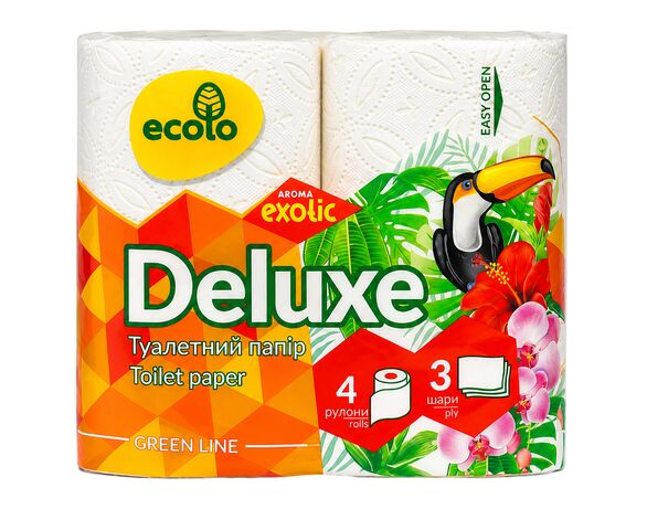 Набір паперу туалетного Ecolo Deluxе Екзотик 3 шари 4 шт/уп Аврора з доставкою