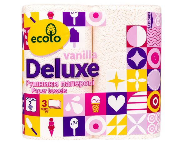 Набір рушників паперових Ecolo Deluxе Vanilla 3 шари 2 шт/уп Аврора ціна
