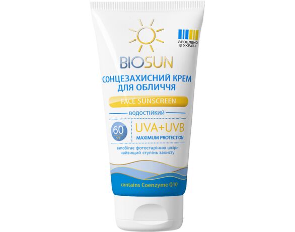 Крем для обличчя сонцезахисний водостійкий BIOSUN коензими Q10 SPF60 50 мл Аврора каталог