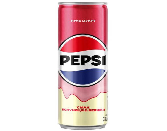 Напій безалкогольний сильногазований безкалорійний PEPSI Strawberry Cream ж/б 0,33 л Аврора фото