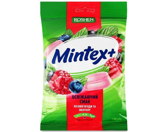 Карамельки льодяникові ROSHEN Mintex+ Лісові ягоди, ментол 140 г в Аврорі