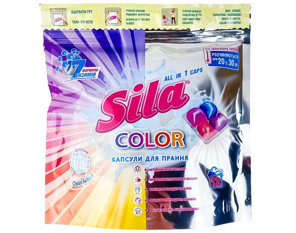 Капсули для прання Sila Color, дой-пак 21г х 12 шт/уп в інтернет-магазині Аврора