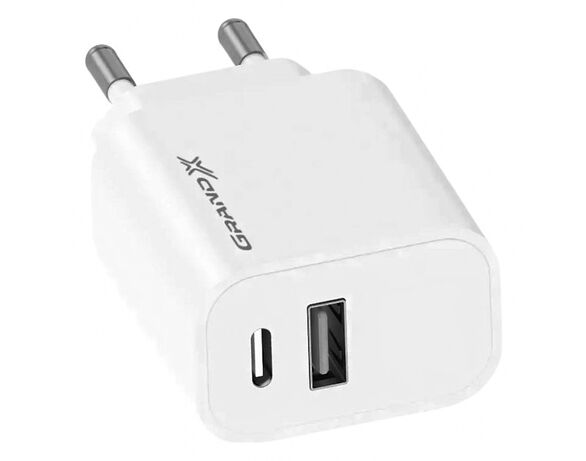 Адаптер зарядний мережевий Grand-X CH-21W USB-A+Type-C білий Аврора картинка 2 фото