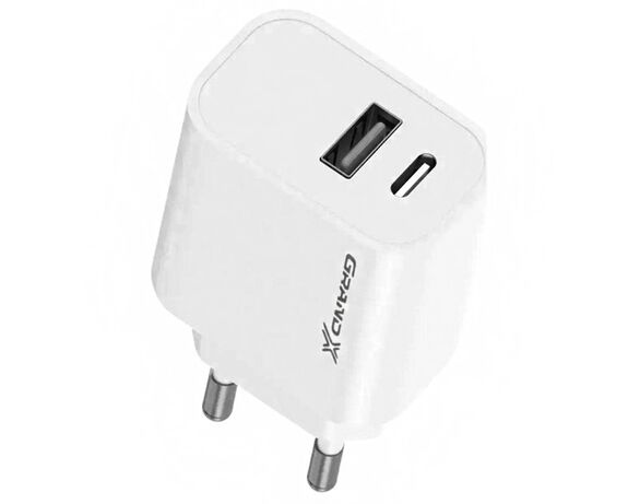 Адаптер зарядний мережевий Grand-X CH-21W USB-A+Type-C білий Аврора картинка 3 вартість