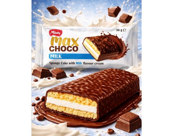 Тістечко бісквітне глазуроване Mindy Max Choco зі смаком молока 36 г Аврора картинка 2 дешево