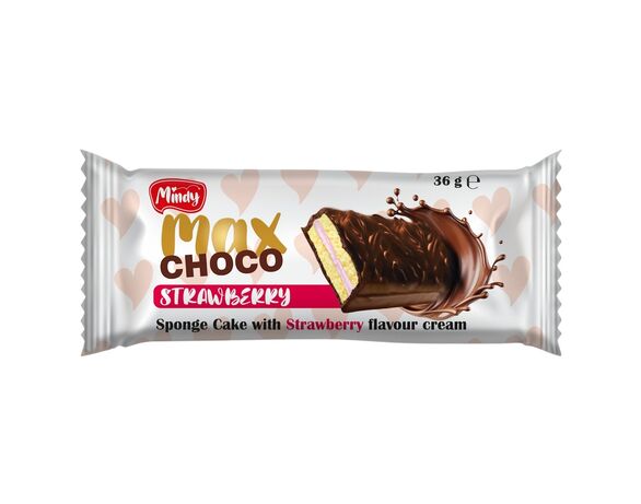 Тістечко бісквітне глазуроване Mindy Max Choco зі смаком полуниці 36 г в інтернет-магазині Аврора