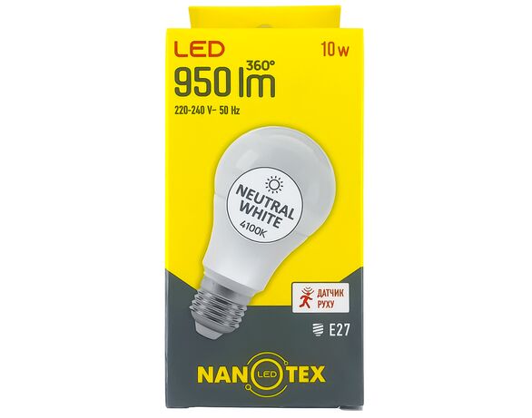 Лампа LED з датчиком руху NANOTEX A60 10Вт Е27 4100К 220В Аврора вартість