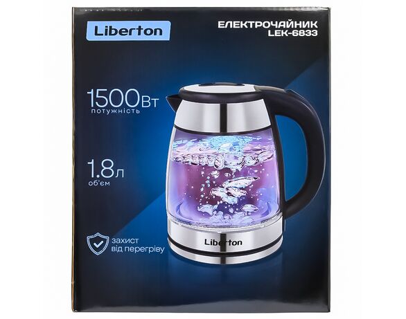 Чайник електричний скляний LIBERTON LEK-6833 1,8 л 1500Вт Аврора картинка 3 з доставкою