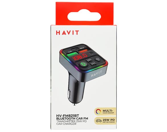 Трансмітер бездротовий автоматичний HAVIT FM821BT USB-A+USB-C чорний Аврора картинка 4 відгуки