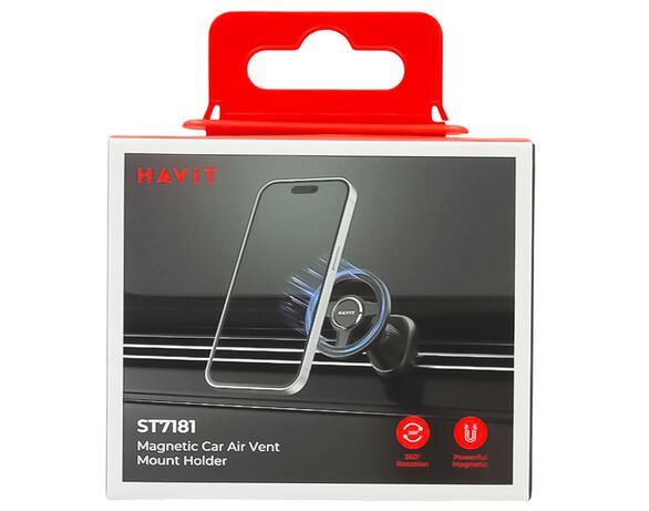 Тримач для телефону автоматичний магнітний на вентиляційну решітку HAVIT ST7181 чорний Аврора картинка 6 вартість