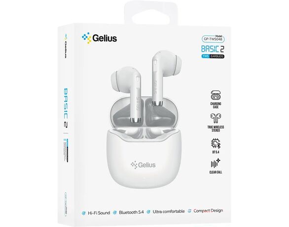 Навушники вакуумні бездротові з гарнітурою Gelius Basic 2 GP-TWS048 білі Аврора картинка 5 недорого