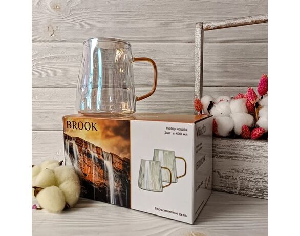 Набір чашок скляних Vittora BROOK 400 мл х 2 шт/уп. картинка 2 в інтернет-магазині Аврора