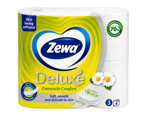 Набір паперу туалетного Zewa Deluxe Ромашка білий тришаровий 4 рул/уп Аврора ціна
