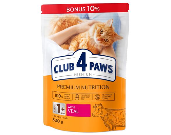 Корм для котів CLUB 4 PAWS Premium Телятина 0,33 кг в Аврорі