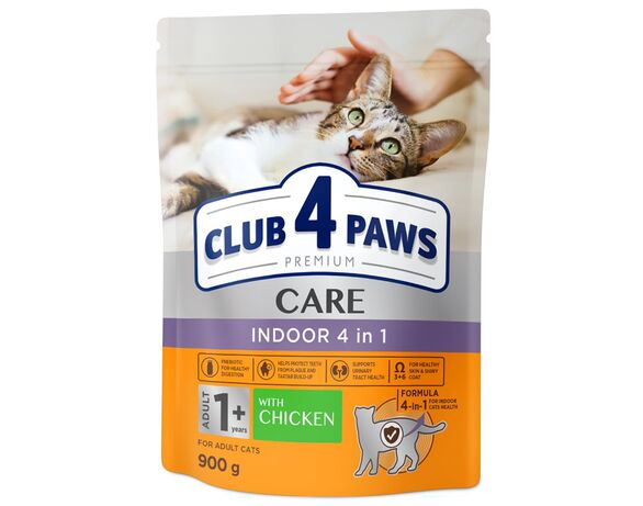 Корм для котів CLUB 4 PAWS Premium Indoor 4 в 1 0,9 кг Аврора ціна