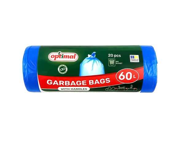 Пакети для сміття Optimal з ручками сині 60 л 20 шт/рул Аврора дешево