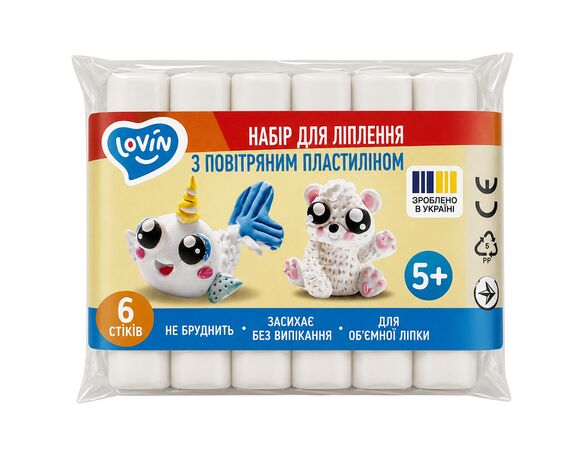 Набір пластиліну для ліпки повітряного Lovin білий 6 шт/уп Аврора вартість