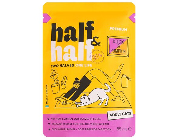 Корм для котів Half&Half з качкою та гарбузом в соусі, пауч 85 г Аврора дешево
