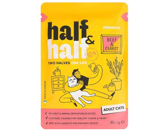Корм для котів Half&Half з яловичиною та морквою в желе, пауч 85 г Аврора відгуки