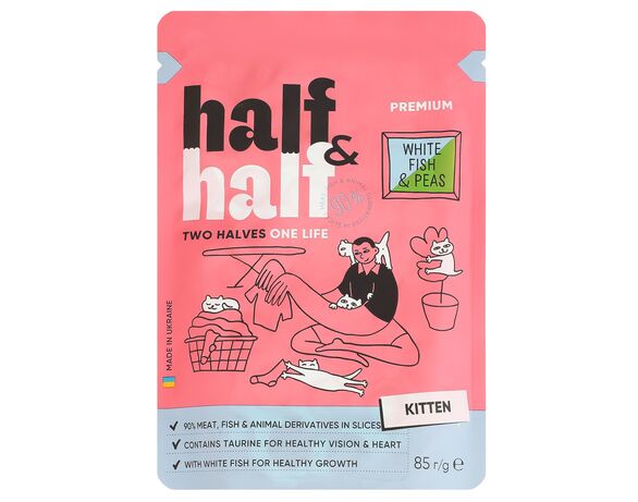 Корм для кошенят Half&Half з білою рибою та горохом в желе, пауч 85 г Аврора дешево