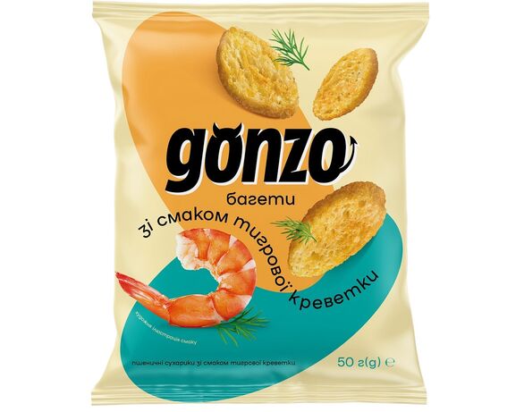 Сухарики пшеничні Gonzo Багети Тигрова креветка 50г Аврора недорого