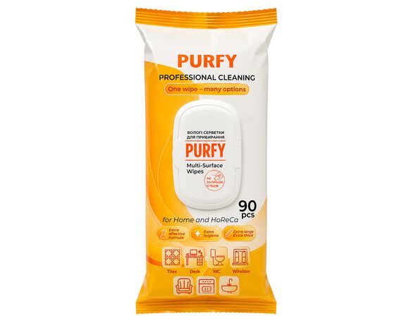 Серветки вологі для прибирання Purfy 90 шт/уп. Аврора відгуки