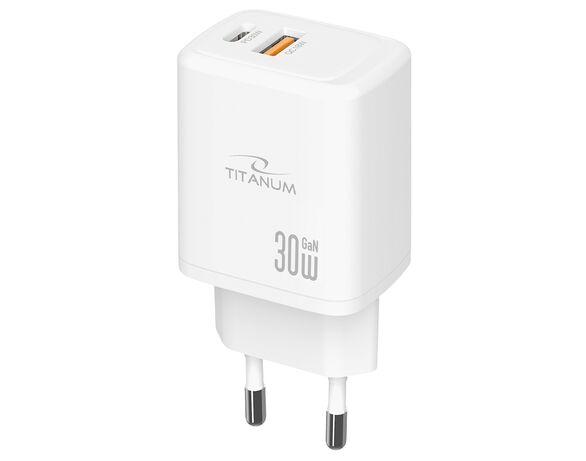 Адаптер зарядний TITANUM CH30AC GaN USB-A+USB-C білий Аврора картинка 2 відгуки