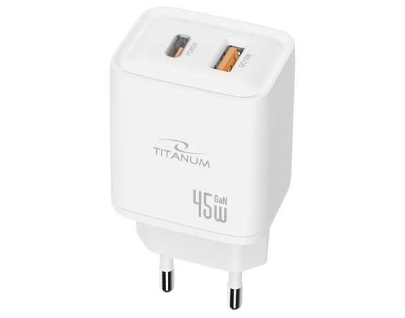 Адаптер зарядний TITANUM CH45AC GaN USB-A+USB-C білий Аврора картинка 2 каталог