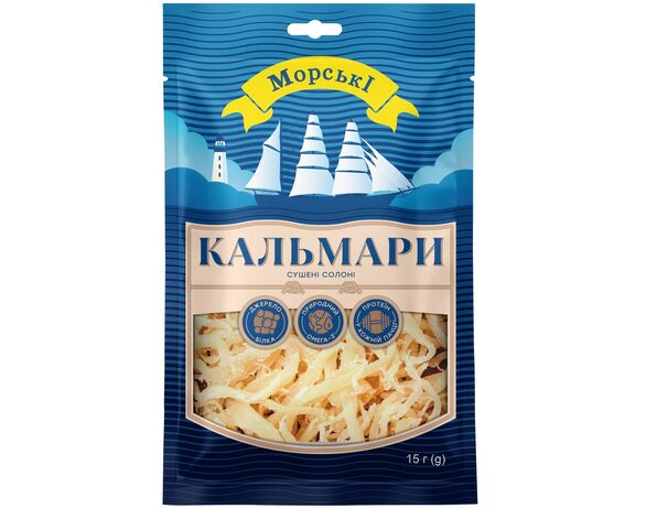 Снеки сушені солоні Морські Кальмари стружка 15 г Аврора з доставкою