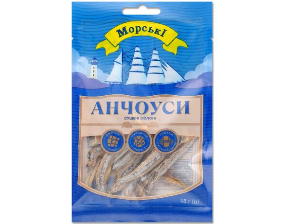 Снеки рибні сушені солоні Морські Анчоуси 18 г Аврора фото
